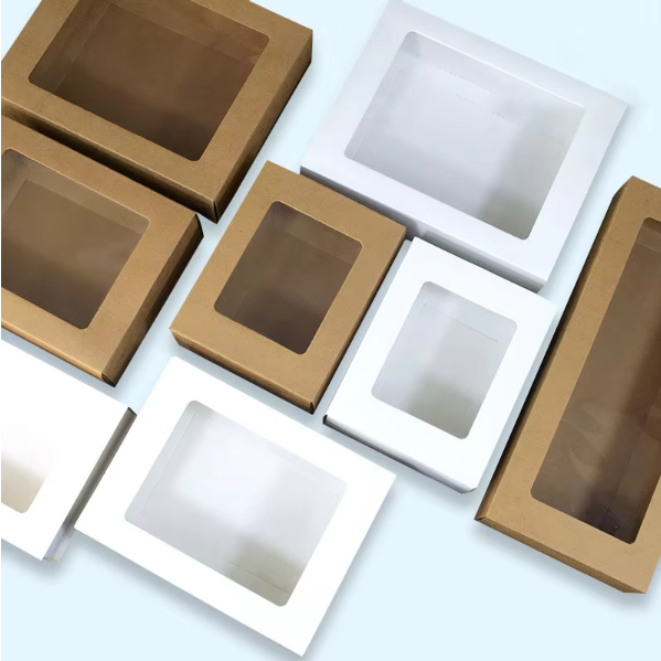  Custom Kraft Paper Box With Transparent Window Paper Folding Gift Box for Jewelry Candle Candy Bakery
