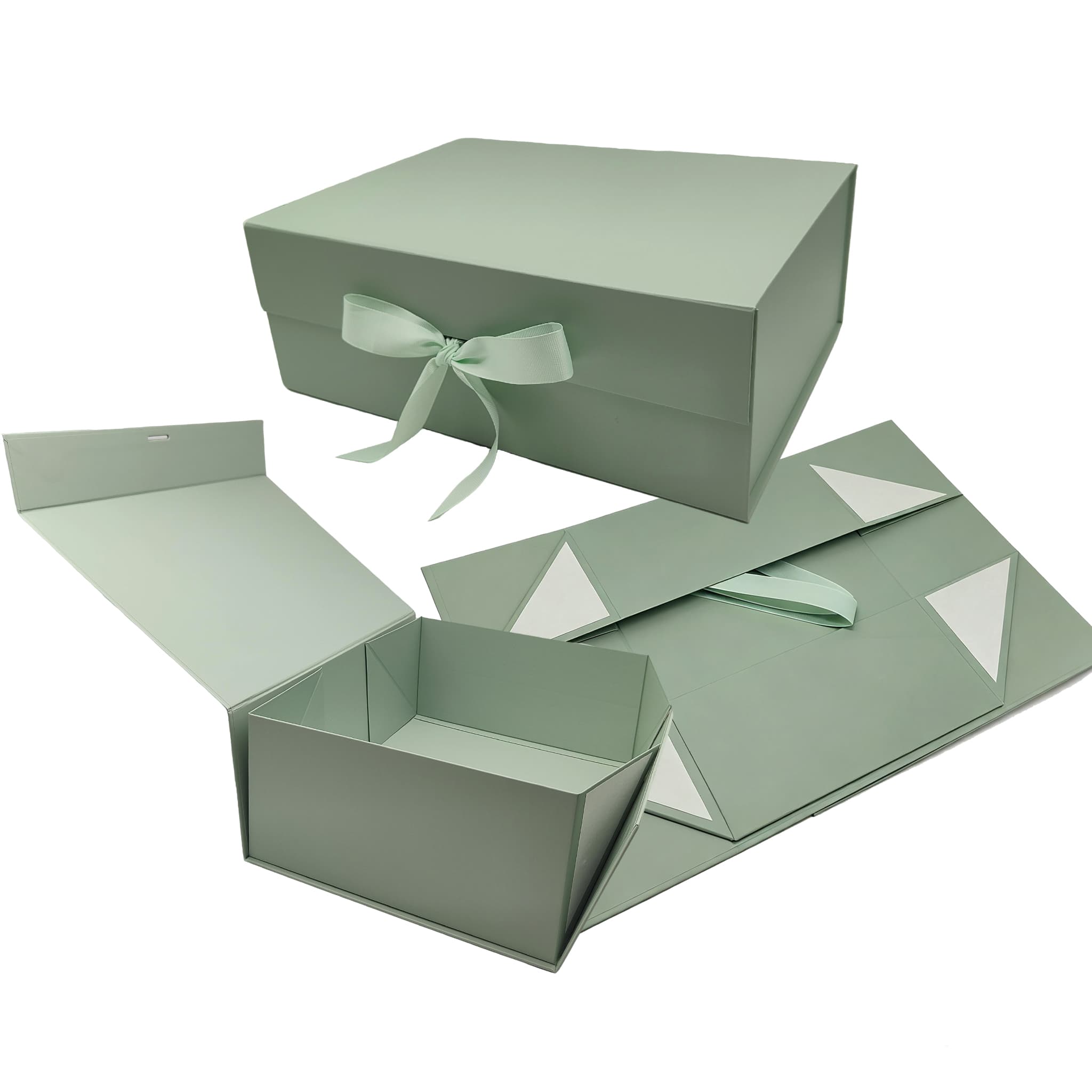 Light Green Magnetic Folding Paper Rigid Box For Christmas Gift Packaging With Ribbon |AOPA BOX