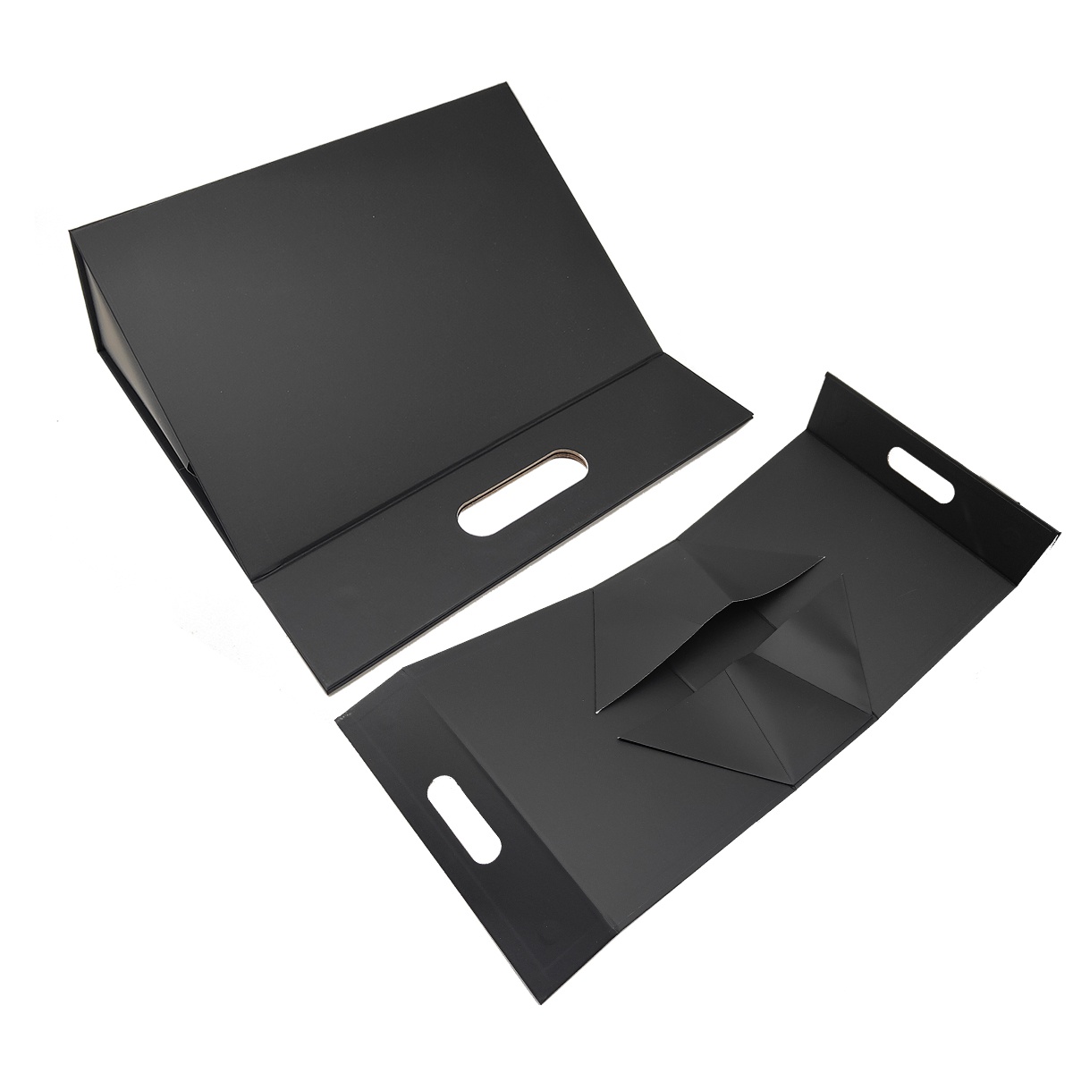 Custom size and logo luxury recycled rigid cardboard magnetic folding triangular paper gift box with handle for take away