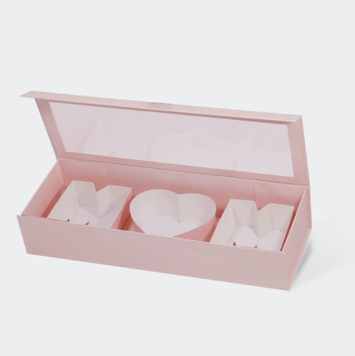 Elegant Magnetic Foldable Thin Paper Box with PVC Window and Ribbon For Valentine's Gift packaging