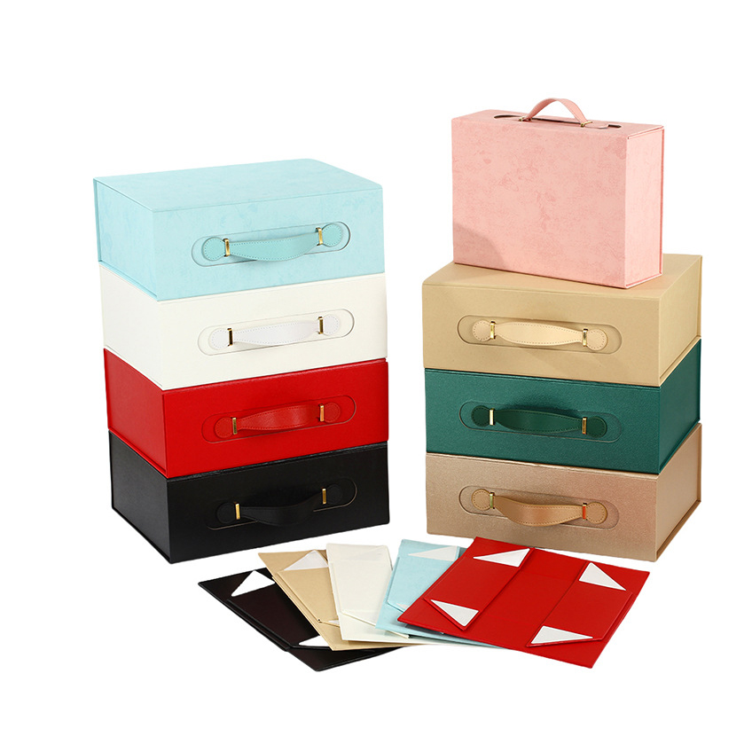 Custom Magnetic Folding Boxes Gift Packaging with PU Handle Hot Stamping|HUZHOU AOPA